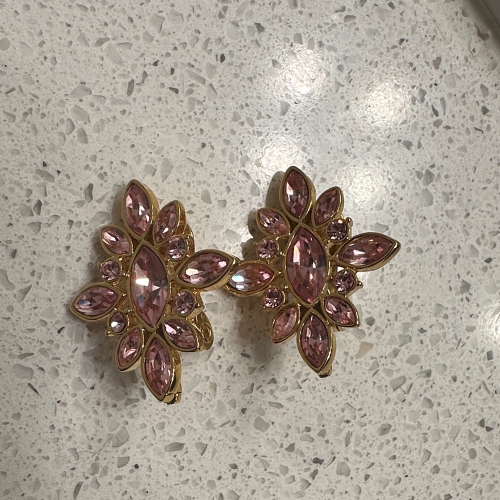 Monet Pink and Gold Statement Earrings - Picture 3 of 4